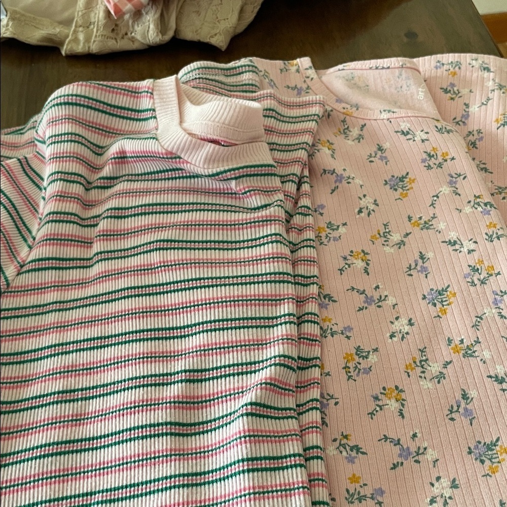 Girls' Pink Striped & Floral Ribbed Dress Set
